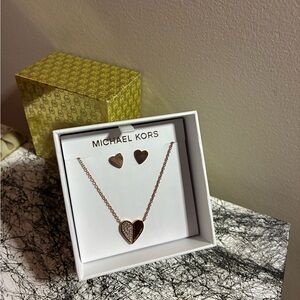 Michael Kors Rose Gold Heart Necklace and Earrings